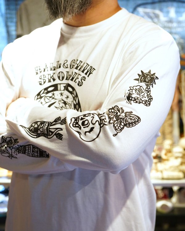 画像5: 送料無料 SK OLDIES x BALL&CHAIN Collaboration L/S T-shirts Designed by BLACKSTAR TATTOO JUN WHITE (5)