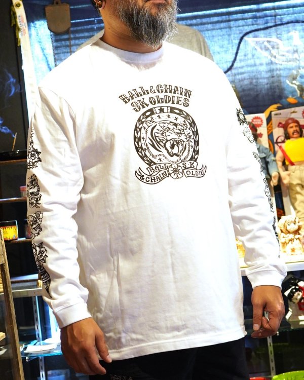 画像6: 送料無料 SK OLDIES x BALL&CHAIN Collaboration L/S T-shirts Designed by BLACKSTAR TATTOO JUN WHITE (6)