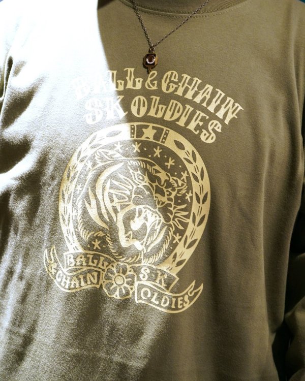 画像5: 送料無料 SK OLDIES x BALL&CHAIN Collaboration L/S T-shirts Designed by BLACKSTAR TATTOO JUN LIGHT OLIVE (5)