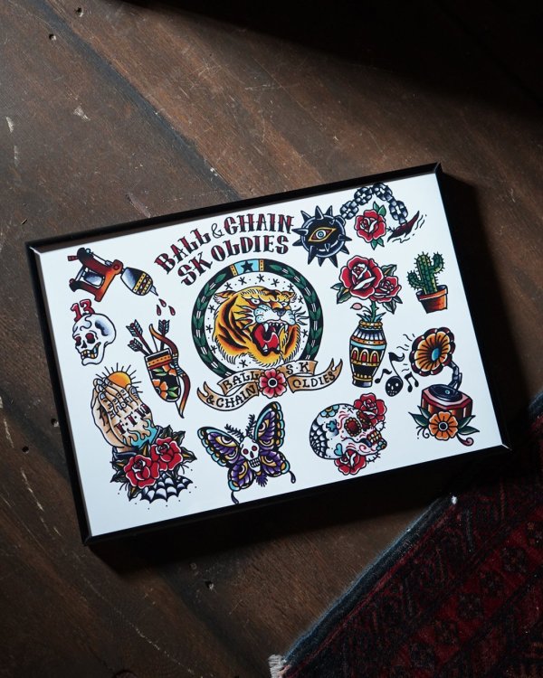 画像3: SK OLDIES x BALL&CHAIN Collaboration Tattoo Flash Designed by BLACKSTAR TATTOO JUN A3(420mm x 297mm) (3)