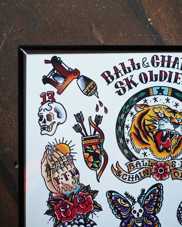 画像6: SK OLDIES x BALL&CHAIN Collaboration Tattoo Flash Designed by BLACKSTAR TATTOO JUN A3(420mm x 297mm) (6)