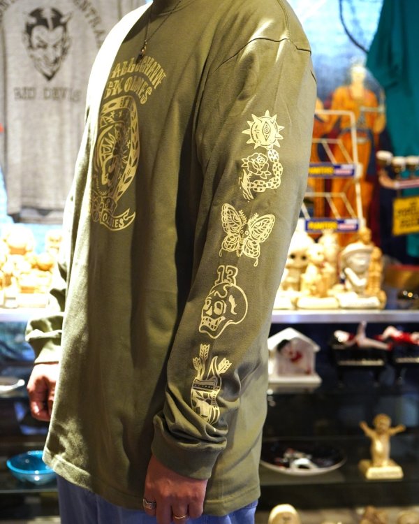 画像6: 送料無料 SK OLDIES x BALL&CHAIN Collaboration L/S T-shirts Designed by BLACKSTAR TATTOO JUN LIGHT OLIVE (6)