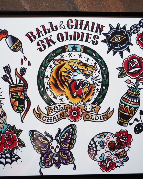 画像4: SK OLDIES x BALL&CHAIN Collaboration Tattoo Flash Designed by BLACKSTAR TATTOO JUN A3(420mm x 297mm) (4)