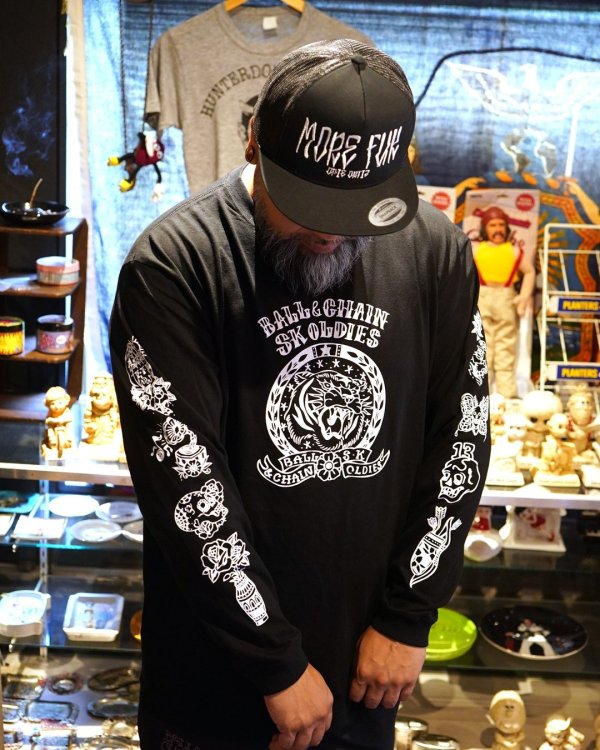 画像4: 送料無料 SK OLDIES x BALL&CHAIN Collaboration L/S T-shirts Designed by BLACKSTAR TATTOO JUN BLACK (4)