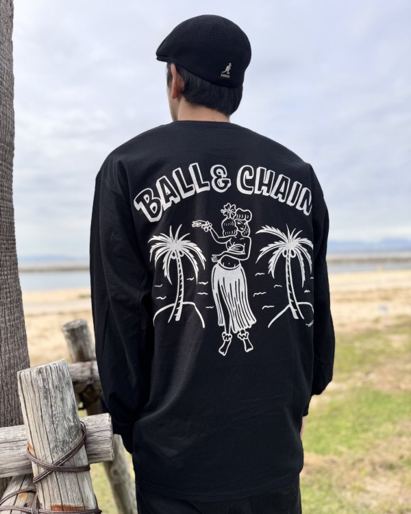 画像2: 送料無料 FUCKIN' MELLOW CLOTHING / Hula Girl Artwork by LOWHIDE 長袖ポケットＴシャツ BLACK (2)