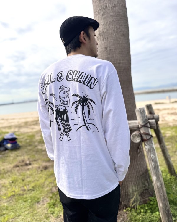 画像2: 送料無料 FUCKIN' MELLOW CLOTHING / Hula Girl Artwork by LOWHIDE 長袖ポケットＴシャツ WHITE (2)