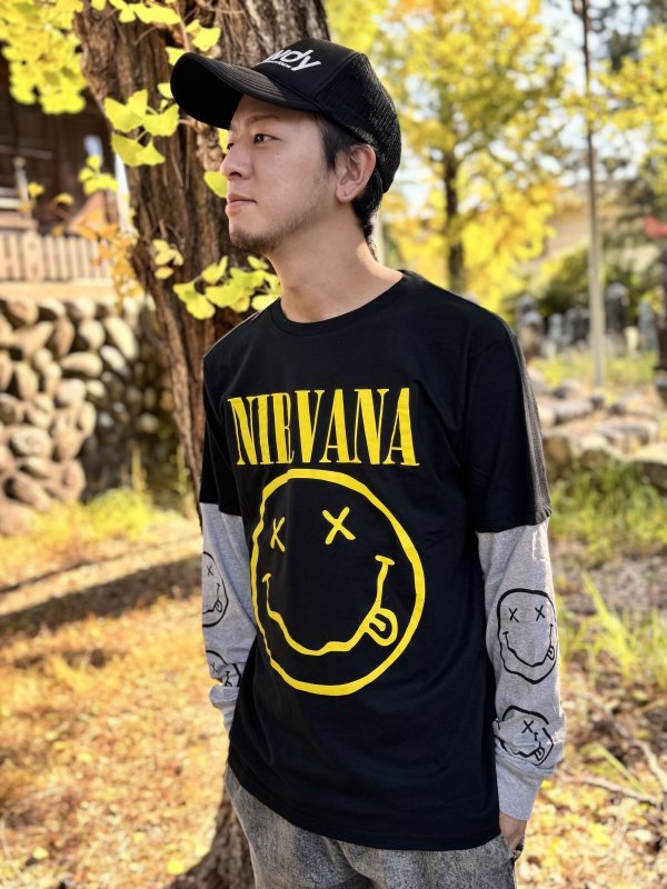 画像4: 送料無料 NIRVANA / Yellow Happy Face 長袖Tシャツ BLACK/GREY (4)