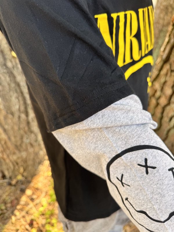 画像7: 送料無料 NIRVANA / Yellow Happy Face 長袖Tシャツ BLACK/GREY (7)