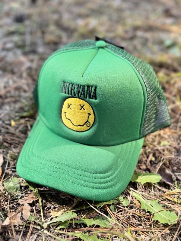 画像1: NIRVANA / Logo & Happy Face メッシュキャップ GREEN (1)