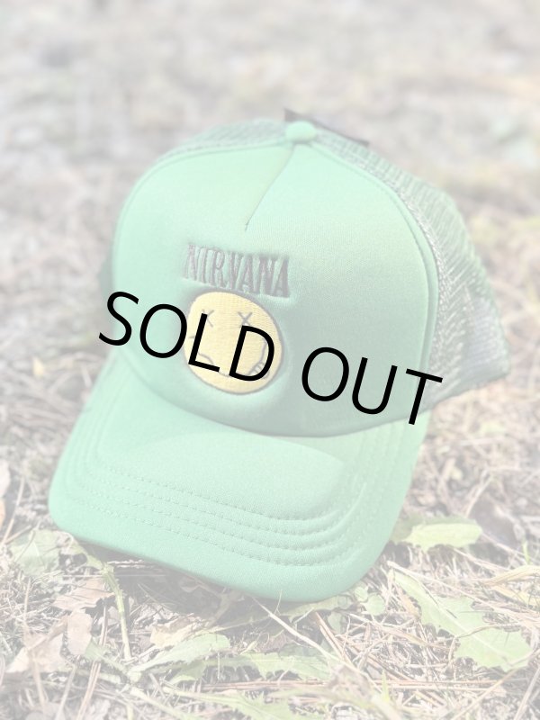 画像1: ラスト1枚で終了 NIRVANA / Logo & Happy Face メッシュキャップ GREEN (1)