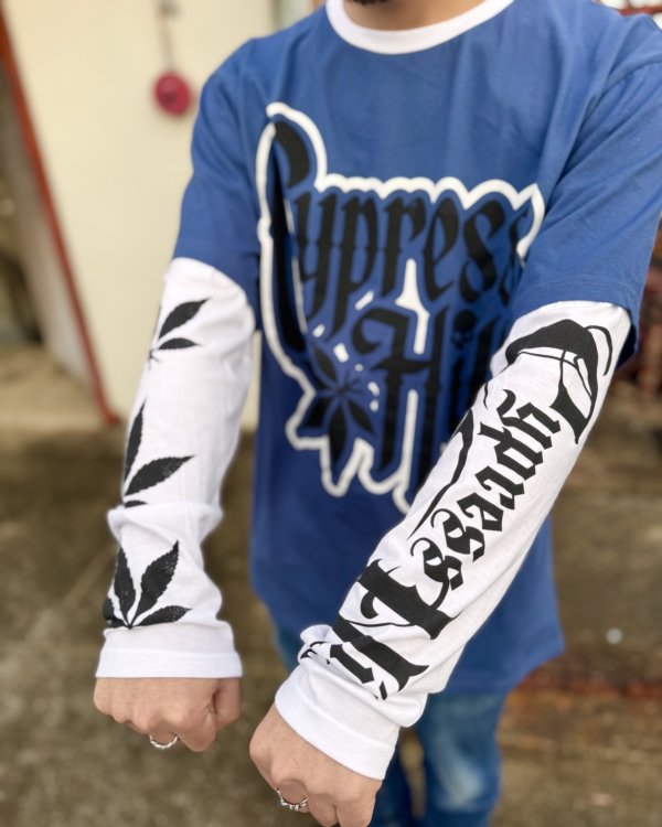 画像3: 送料無料 CYPRESS HILL / Leaf & Logo 長袖Tシャツ NAVY/WHITE (3)