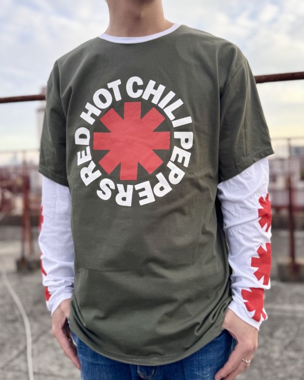 画像2: 送料無料 RED HOT CHILI PEPPERS / Classic Asterisk 長袖Tシャツ GREEN/WHITE (2)
