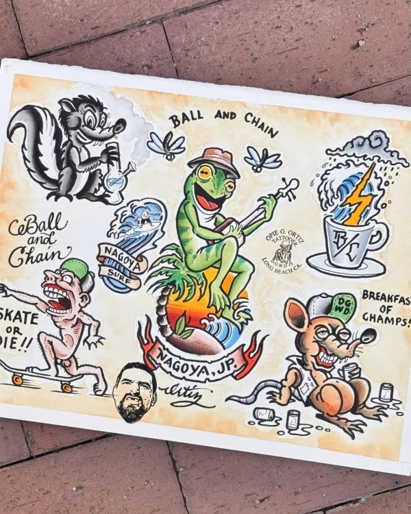 画像3: 送料無料 スペシャルアイテム OPIE ORTIZ x BALL&CHAIN Special Collaboration TATTOO FLASH POSTER A3(420mm x 297mm) (3)