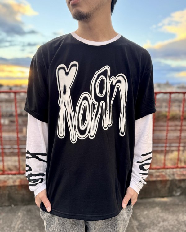 画像3: 送料無料 KORN / Metallic Logo 長袖Tシャツ BLACK / WHITE (3)