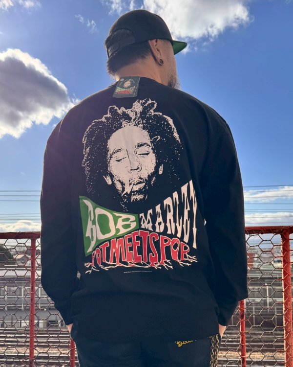 画像14: 送料無料 XLラスト3枚で終了 BOB MARLEY x POT MEETS POP / Uprising 長袖Tシャツ ブラック (14)