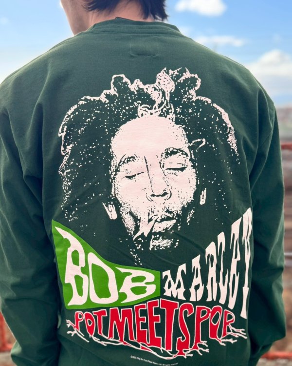 画像12: 送料無料 Lラスト1枚で終了 BOB MARLEY x POT MEETS POP / Uprising 長袖Tシャツ フォレストグリーン (12)
