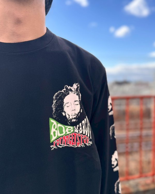 画像4: 送料無料 XLラスト3枚で終了 BOB MARLEY x POT MEETS POP / Uprising 長袖Tシャツ ブラック (4)