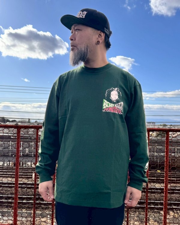 画像13: 送料無料 Lラスト1枚で終了 BOB MARLEY x POT MEETS POP / Uprising 長袖Tシャツ フォレストグリーン (13)