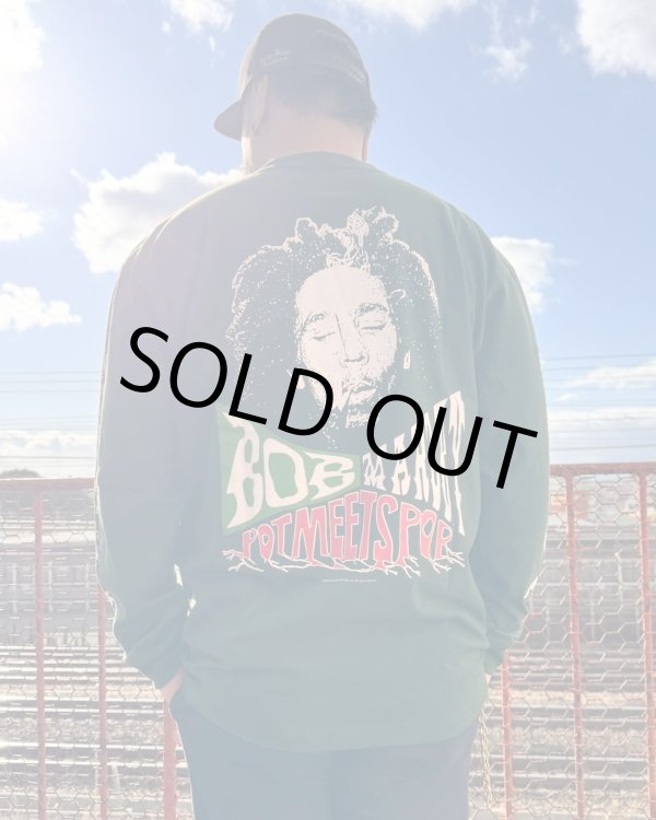 画像14: 送料無料 Lラスト1枚で終了 BOB MARLEY x POT MEETS POP / Uprising 長袖Tシャツ フォレストグリーン (14)