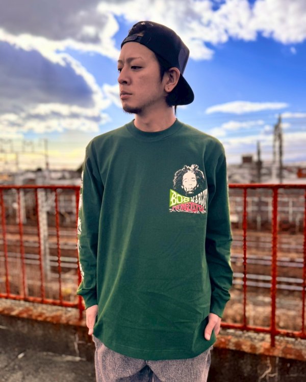画像1: 送料無料 Lラスト1枚で終了 BOB MARLEY x POT MEETS POP / Uprising 長袖Tシャツ フォレストグリーン (1)