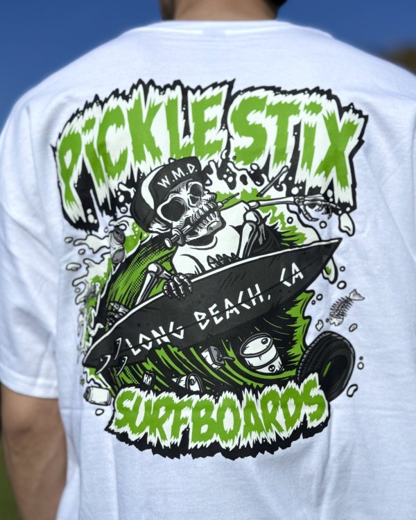 画像2: 送料無料 BALL&CHAIN別注 PICKLE STIX SURFBOARDS / Biohazard Tシャツ ホワイト (2)