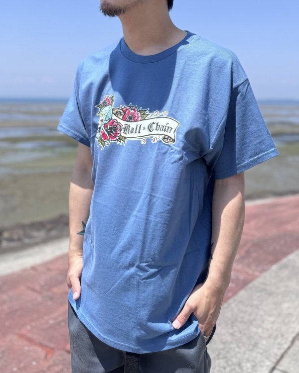 画像2: "OPIE ORTIZ x BALL&CHAIN" / Skull & Rose コラボTシャツ インディゴブルー (2)