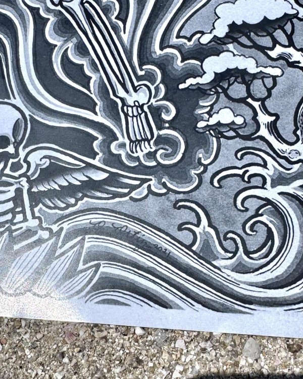 画像2: オーピーさん直買付アイテム 20枚限定 OPIE ORTIZ Original Flash Poster / Fly Skull Sun (2)