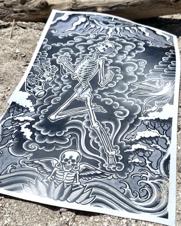 画像4: オーピーさん直買付アイテム 20枚限定 OPIE ORTIZ Original Flash Poster / Fly Skull Sun (4)