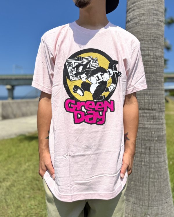 画像1: カリフォルニア買付アイテム 送料無料 GREEN DAY / Punk Cat Tシャツ ピンク (1)