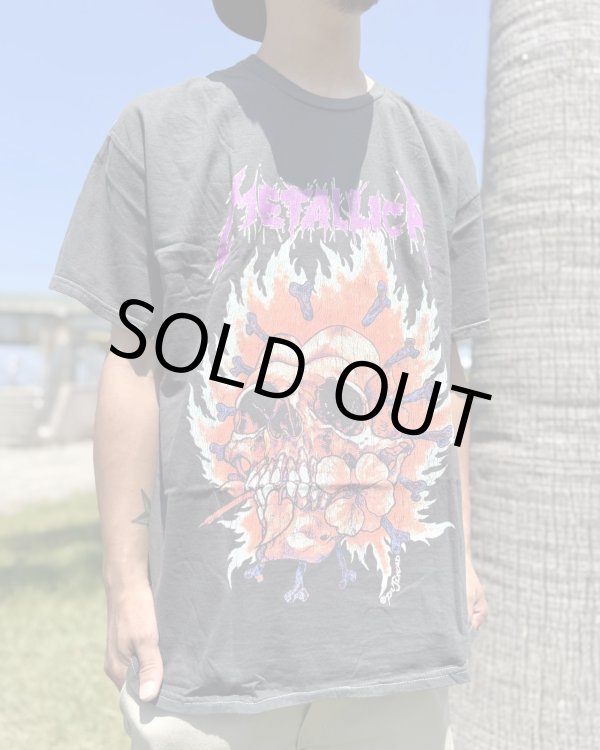 画像9: カリフォルニア買付アイテム 送料無料 Lサイズラスト1枚で終了 METALLICA / Flaming Flower Skull Tシャツ ブラック Artwork by PUSHEAD (9)