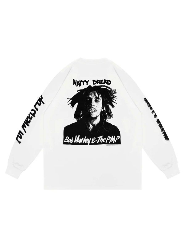 画像16: 送料無料 BOB MARLEY × POT MEETS POP / Natty Dread 長袖Tシャツ ホワイト (16)