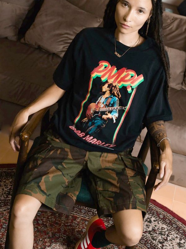 画像1: 送料無料 BOB MARLEY × POT MEETS POP / PMP LIVE! Tシャツ ブラック (1)