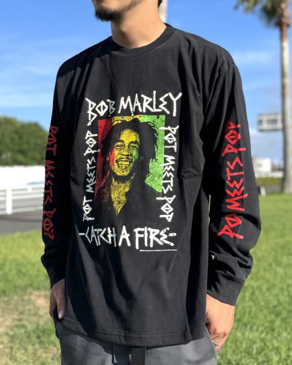 画像7: 送料無料 BOB MARLEY × POT MEETS POP / Catch A Fire 長袖Tシャツ ブラック (7)