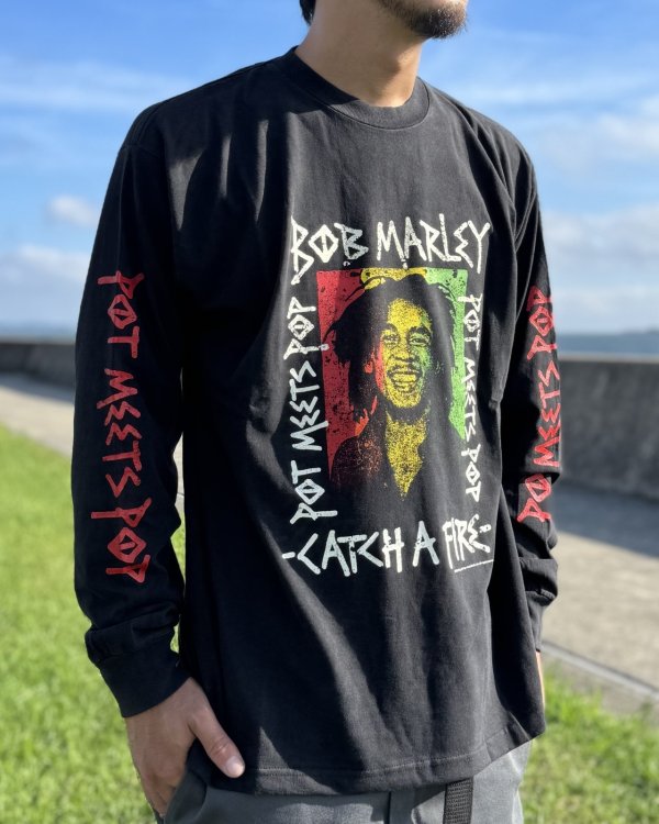 画像5: 送料無料 BOB MARLEY × POT MEETS POP / Catch A Fire 長袖Tシャツ ブラック (5)