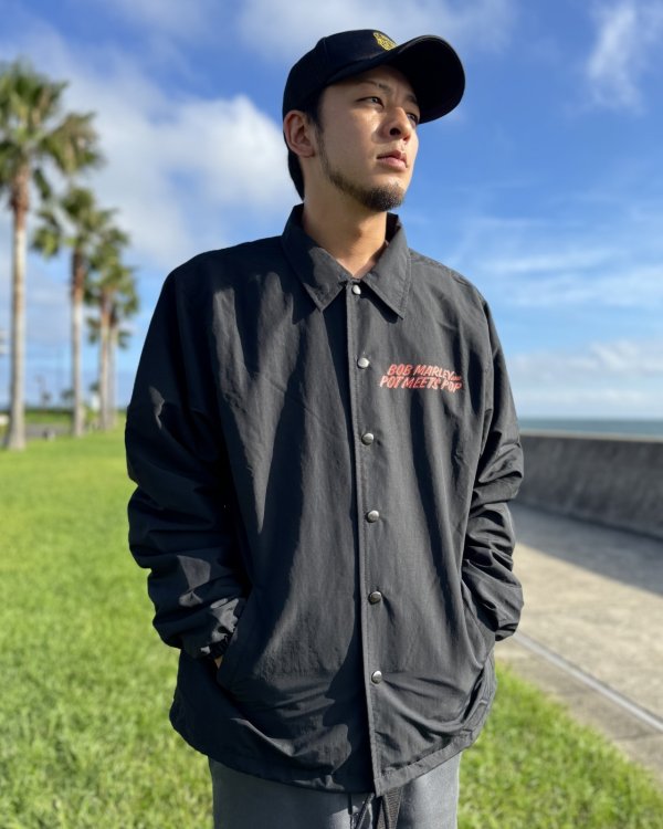画像8: 送料無料 BOB MARLEY × POT MEETS POP / Live コーチジャケット ブラック (8)
