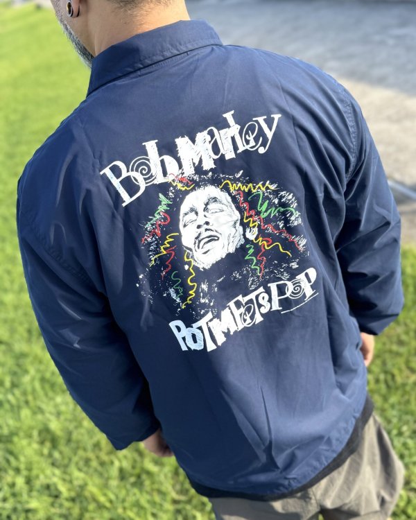 画像1: 送料無料 BOB MARLEY × POT MEETS POP / Sketch コーチジャケット ネイビー (1)