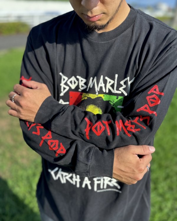 画像3: 送料無料 BOB MARLEY × POT MEETS POP / Catch A Fire 長袖Tシャツ ブラック (3)