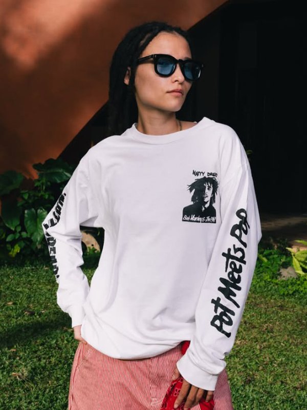 画像2: 送料無料 BOB MARLEY × POT MEETS POP / Natty Dread 長袖Tシャツ ホワイト (2)