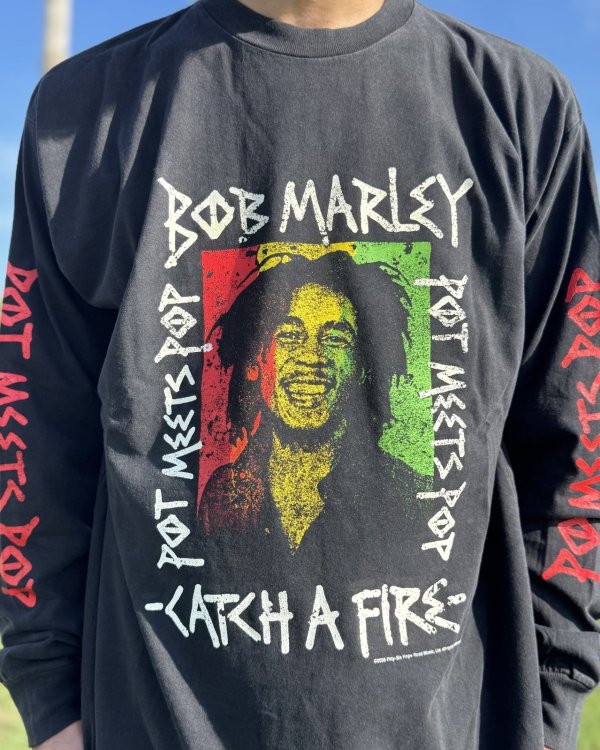 画像4: 送料無料 BOB MARLEY × POT MEETS POP / Catch A Fire 長袖Tシャツ ブラック (4)