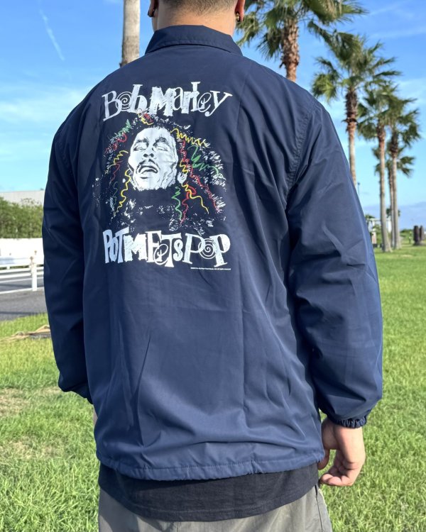画像4: 送料無料 BOB MARLEY × POT MEETS POP / Sketch コーチジャケット ネイビー (4)