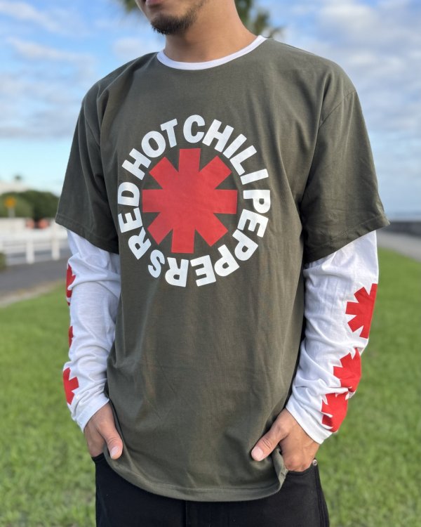 画像4: 送料無料 RED HOT CHILI PEPPERS / Classic Asterisk 長袖Tシャツ GREEN/WHITE (4)