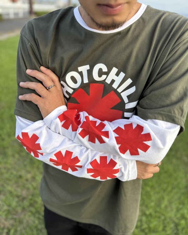 画像5: 送料無料 RED HOT CHILI PEPPERS / Classic Asterisk 長袖Tシャツ GREEN/WHITE (5)