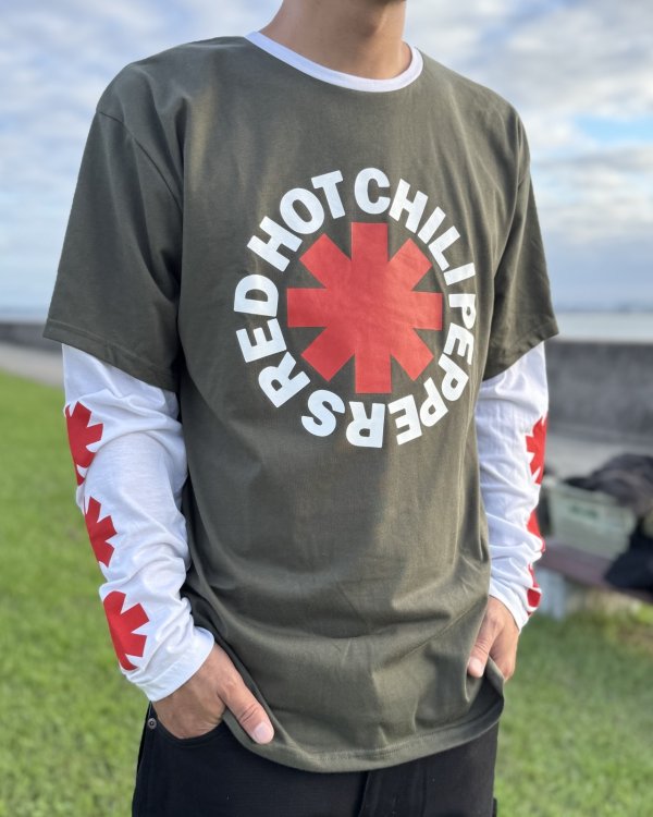 画像1: 送料無料 RED HOT CHILI PEPPERS / Classic Asterisk 長袖Tシャツ GREEN/WHITE (1)