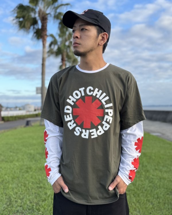画像2: 送料無料 RED HOT CHILI PEPPERS / Classic Asterisk 長袖Tシャツ GREEN/WHITE (2)