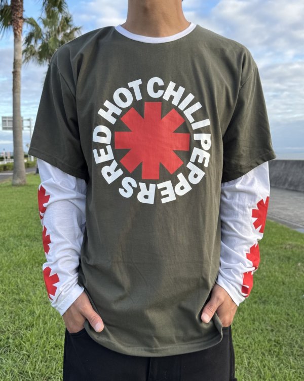 画像3: 送料無料 RED HOT CHILI PEPPERS / Classic Asterisk 長袖Tシャツ GREEN/WHITE (3)