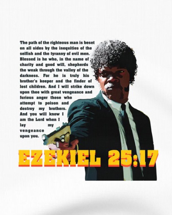 画像2: 10月19日23:59分締切 予約注文 送料無料 Pulp Fiction / Quentin Tarantino Ezekiel 25:17 Jules Winnfield Tシャツ ホワイト (2)