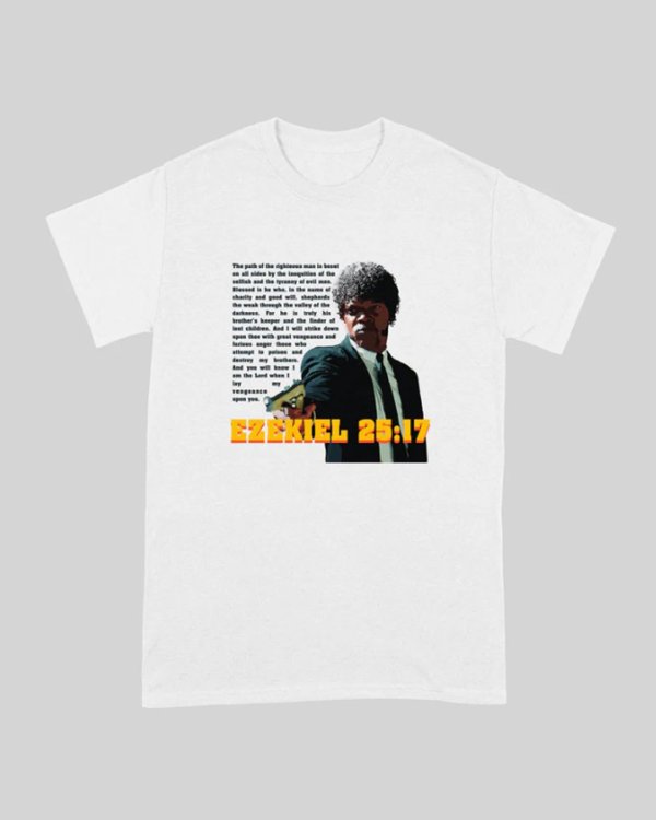 画像1: 10月19日23:59分締切 予約注文 送料無料 Pulp Fiction / Quentin Tarantino Ezekiel 25:17 Jules Winnfield Tシャツ ホワイト (1)
