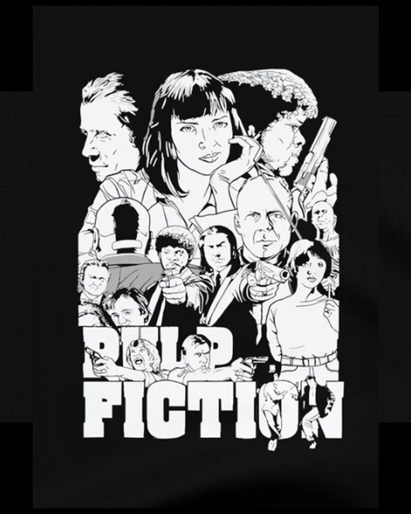 画像5: 10月19日23:59分締切 予約注文 送料無料 Pulp Fiction / Quentin Tarantino Cartoon Characters Tシャツ ブラック (5)