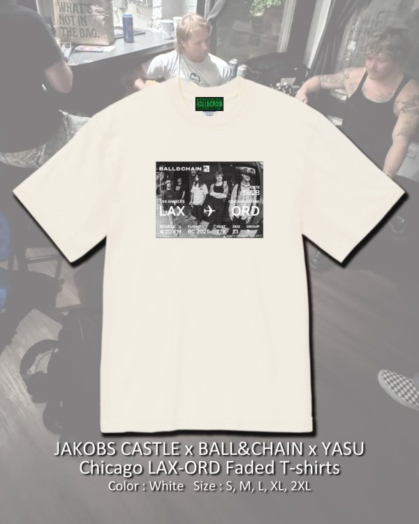 画像1: 10月30日23:59分締切 予約注文 送料無料 JAKOBS CASTLE x BALL&CHAIN x YASU / Chicago LAX-ORD フェードTシャツ ホワイト (1)