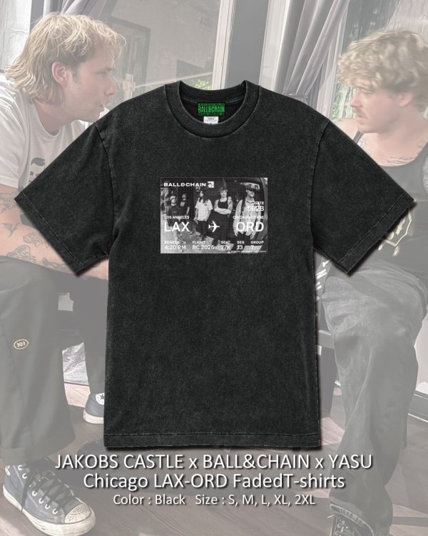 画像1: 10月30日23:59分締切 予約注文 送料無料 JAKOBS CASTLE x BALL&CHAIN x YASU / Chicago LAX-ORD フェードTシャツ ブラック (1)
